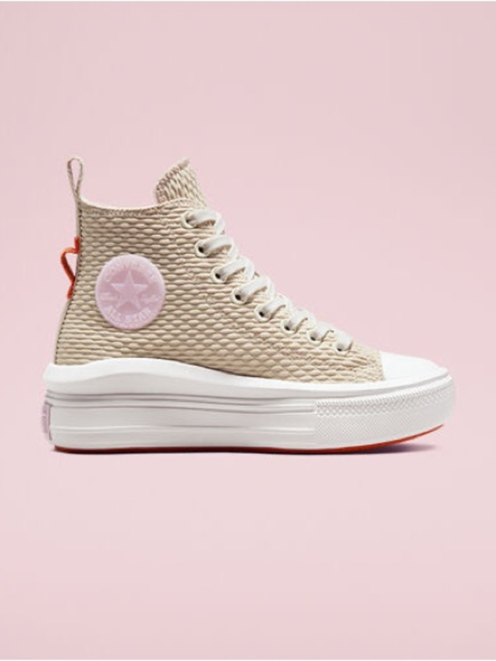 Converse High-Top Platform Sneaker in Beige with Pink Patch